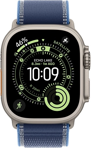 Apple Watch Ultra 3 49 мм, корпус из натурального титана, ремешок Trail синего цвета, размер S/M